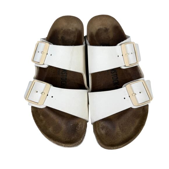 Birkenstock Arizona White Two-Strap Woven Sandals Womens 37 Sz 6-6.5 Leather - Picture 1 of 14